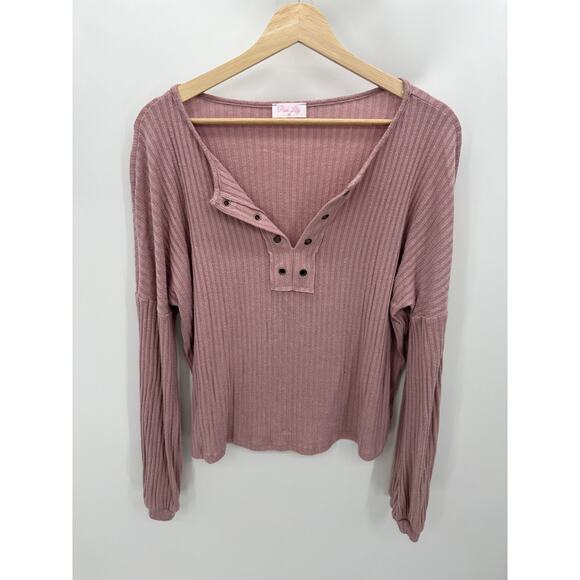 Pink Lily Pink Ribbed Long Sleeve Pullover Top Women's Size Medium M - Picture 1 of 7
